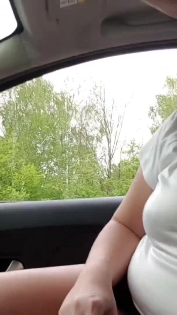 Spectacular moment from "Big tits MILF Hitchhiker give Blowjob by Drive in Car German"