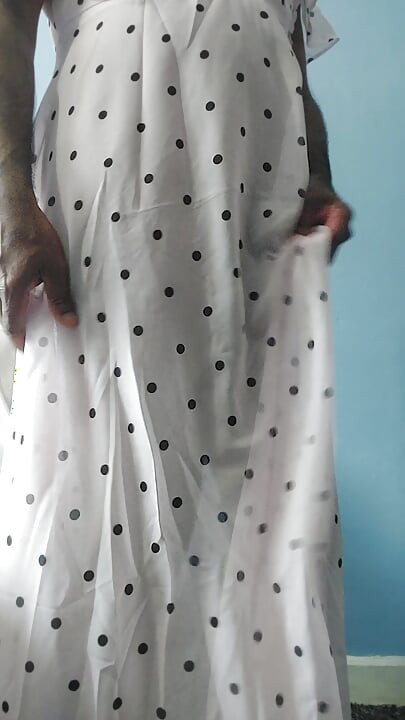 Boy masturbating wearing a Silk Seethrough Wet Pink polka dots Gawun