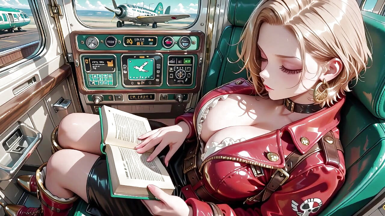 Rubia comandante en el futuro tren El uniforme de cuero patente rojo está demente