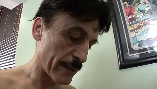 Brunette with amazing ass rides her stepdad's big cock in the office