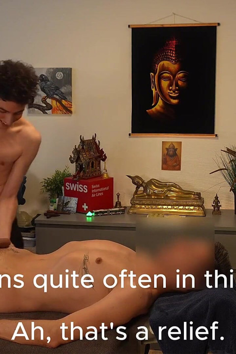 Heteroseksuele klusjesman wordt seksueel verleid door sexy masseur