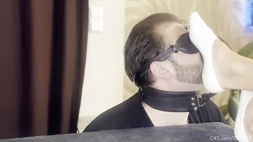 Blindfolded Foot Slave on a Leash - Smelly Socks Domination Part 1
