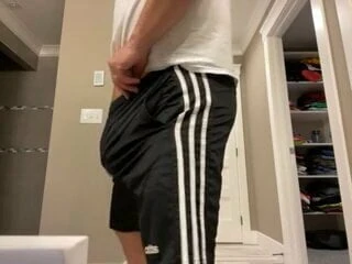 Jerking off in yellow boxers and gym shorts