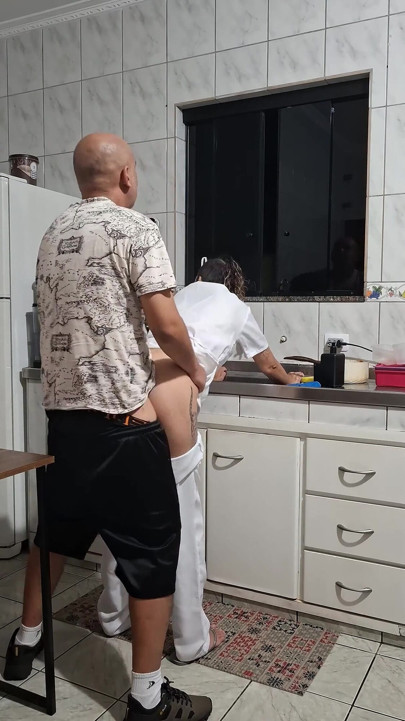 The Maid Got Fucked in the Ass in the Kitchen While Washing the Dishes