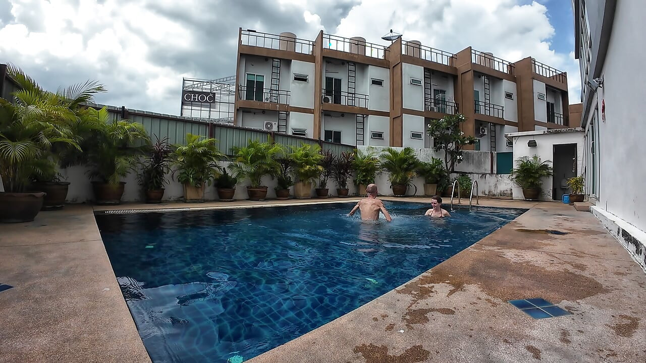 watch us playing in our swimming pool