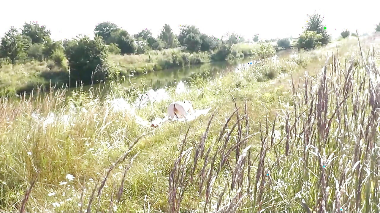 Wild beach Random guy passing by saw naked woman sexy mature Milf sunbathing on river bank Doggystyle Doggy style Butt Ass Pussy