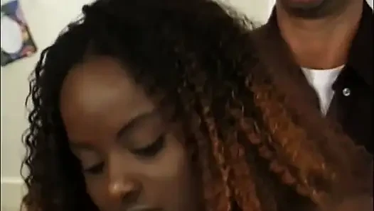 Black and white big dick sucking black petite pussy fucking in the kitchen...cum in mouth
