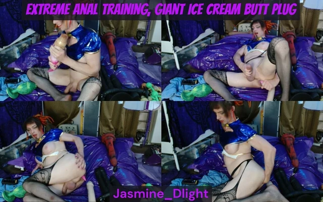 Jasmine_dlight - Extreme Anal Training in Blue Lingerie with Giant Ice Cream Plug