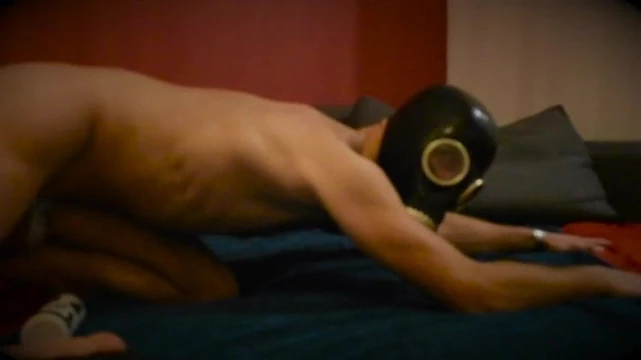 Gimp dildo chastity gas mask & futo