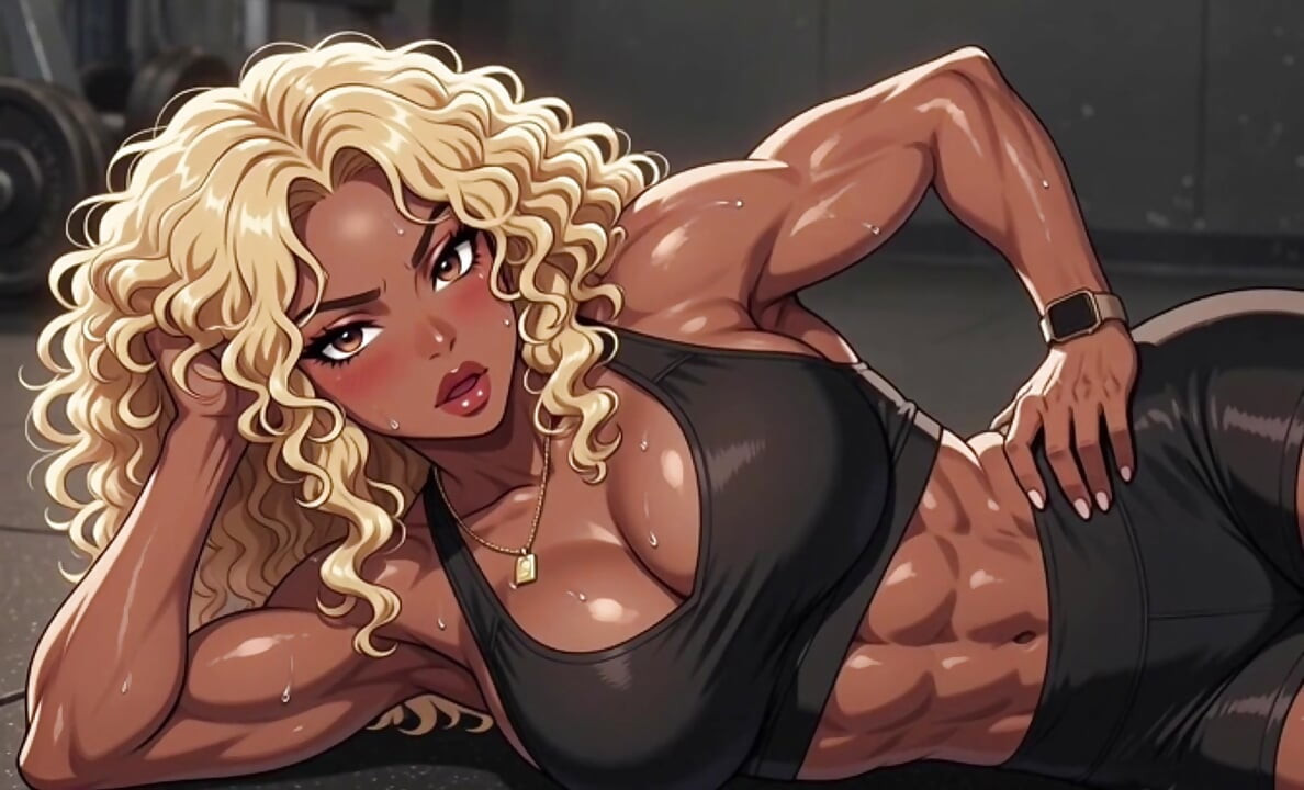 Animeret pasform ibenholt gym muskel pige beskidt snak strimmel