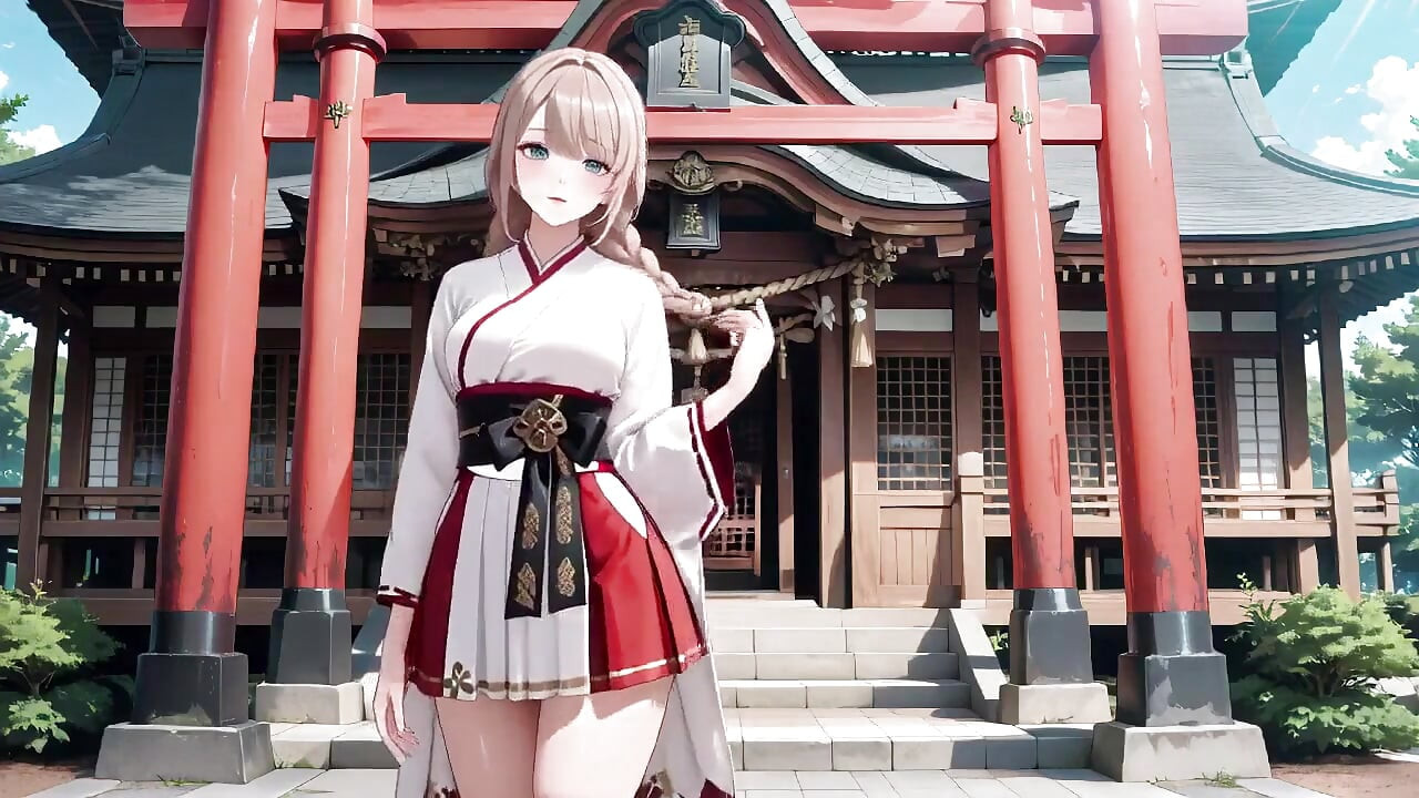 Forbidden Contrast Between Shrine & Bedroom, Wet Secrets Under Red & White Kimono.