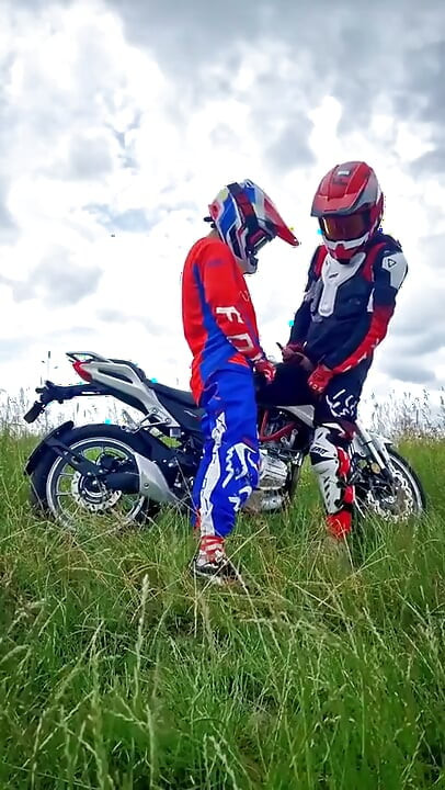 Hot Motocross Boys Cum Near Motorcycle