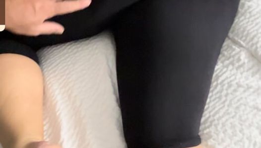 thick busty milf leggings footjob leg hump