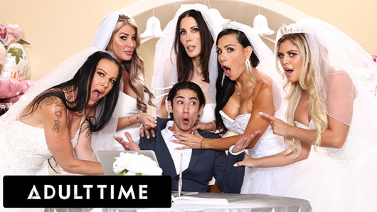 Adult time - ¡las novias tetonas milf disciplinan al planificador de bodas de gran polla con un loco gangbang inverso!