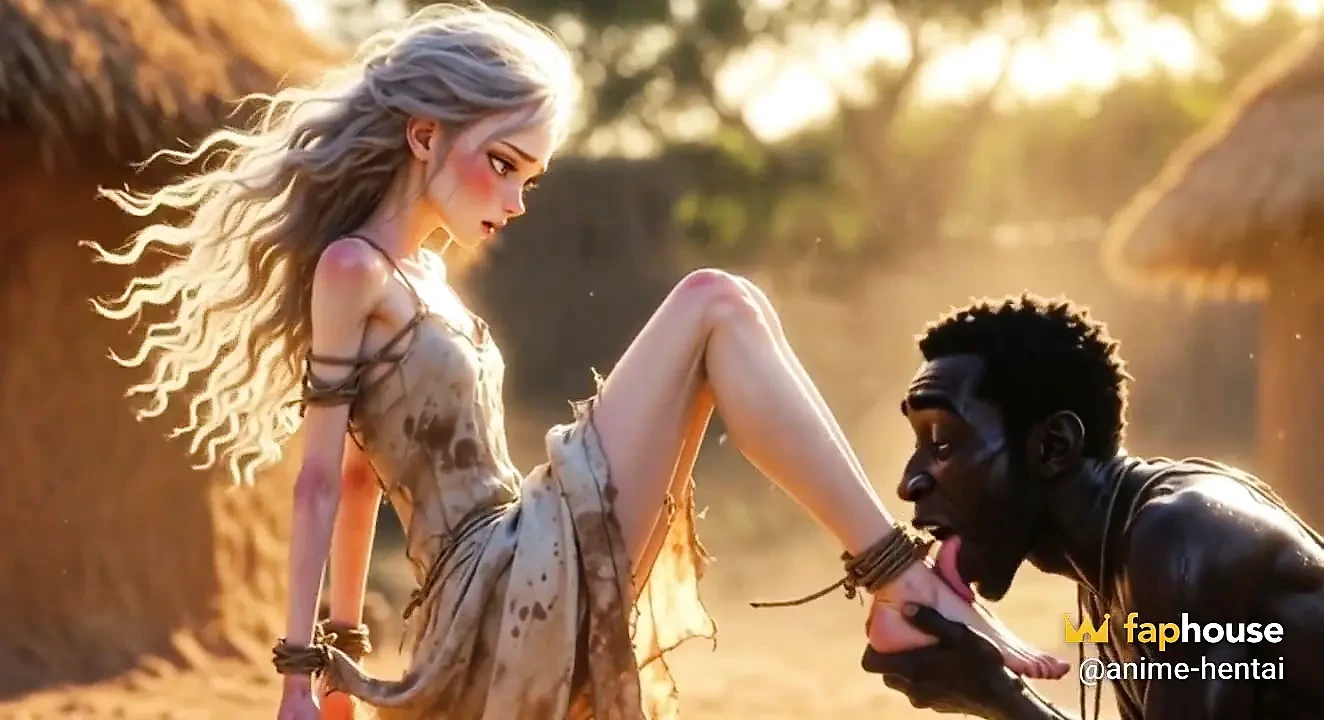 White Woman in Bondage - African Man Passionate Foot Licking