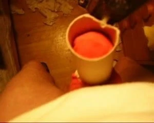 Cum in red nylon sock