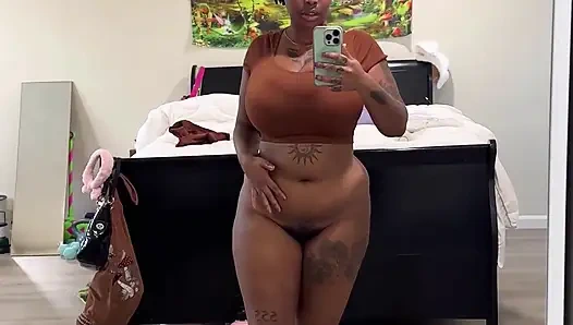 Very Horny Ebony Girl Riding Huge Dark Dildo and Cumming