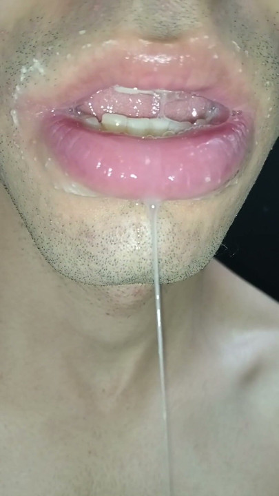 Cum in my mouth, play with your cum, and swallow it, close-up, naughty gay, tongue, sloopy | Clip 3