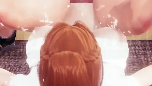 Ateşli kızıl saçlı inek kız ıslak sakso çekiyor ve gözlüklerini siktiriyor, büyük göt ve dölleme