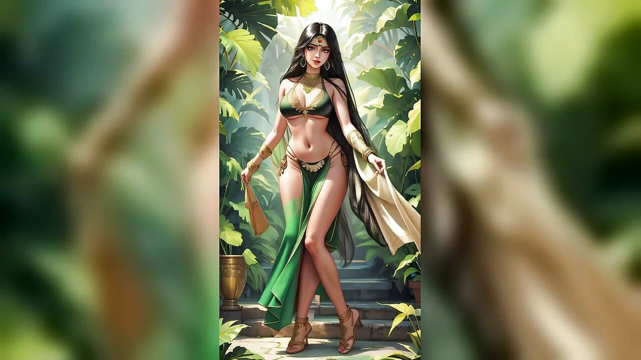Indian beauty Priya desi bhabhi green bikini dance in temple garden (Ai model)