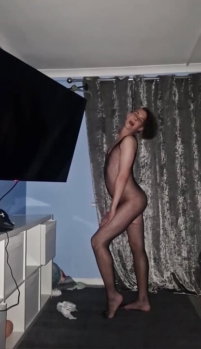 Posing nude wearing my fishnet outfit (photoshoot)