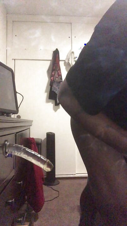 Black Ass Wearing Submissive Thong Playing with Toys