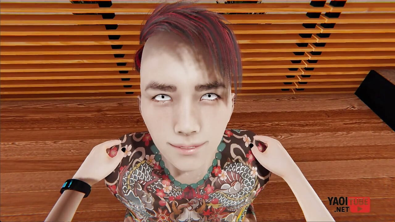Yaoi - Guy with a Fully Tattooed Body Gives a Twink a Handjob and Then Rubs Himself Against His Pecs