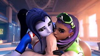 Widowmaker e sombra chupando seu pau (pov)