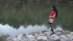 Desperate Slut Pees on a calm Lake