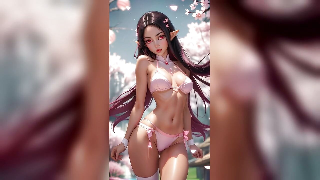 Black Hair Elf White Bikini Moonlit Blossom Dance - Sexy AI Babes