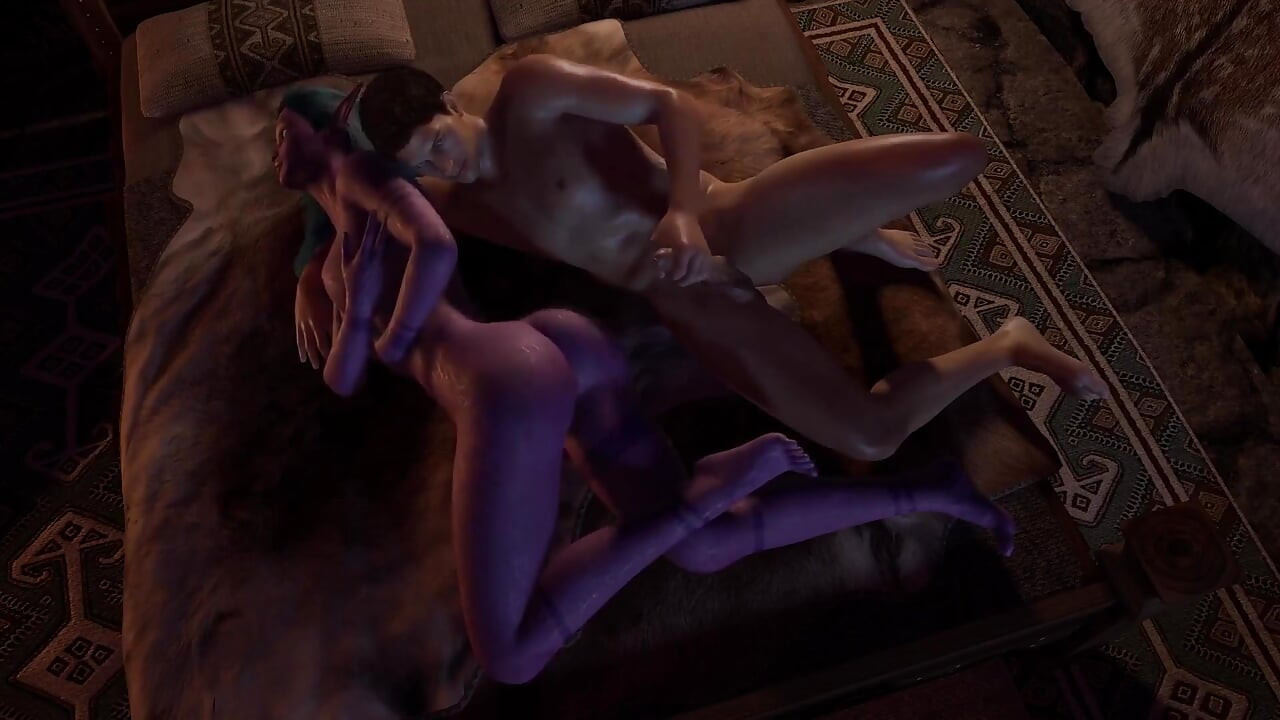 Skyrim'deki mor gece elfi yatakta yan anal seks yapıyor - skyrim porno parodi