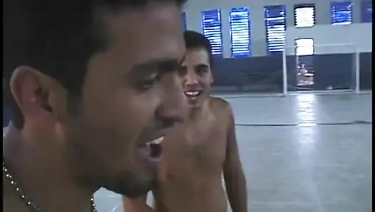 Two blonde chicks gets shared between a group of horny guys