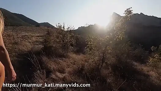 Lusty Wife Walks Naked in the Park \ Perfect Body and Beautiful Nature