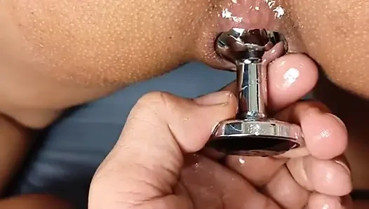 Indonesian GF's pussy and ass get fucked hard by a big cock until cums deep inside her ass.