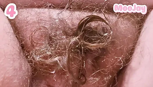 Zusammenstellung Solo-masturbation, behaarte muschi-orgasmen und squirting aus nächster nähe