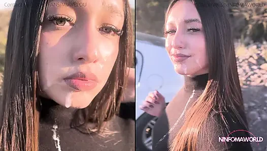 Mia Veloure gives a blowjob in public to a stranger until she gets her milk💦 out
