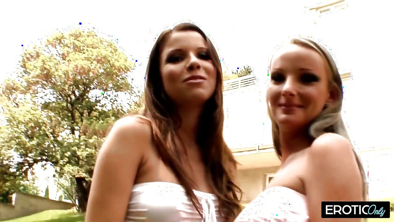 Brunette and Blonde Toying Each Other Outdoors