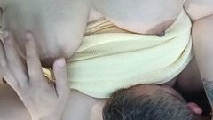 Stranger licks boobs and pussy of my dogging slutty wife