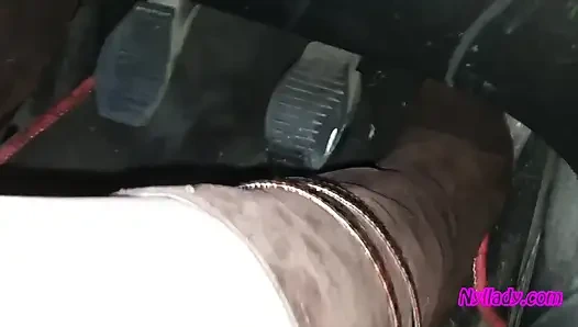 Nyllady Driving Her Red Punto in High-heeled Boots