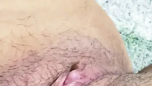 Sexy blonde mom masturbates her big hairy pussy