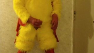 Gros plan, masturbation en costume de poulet