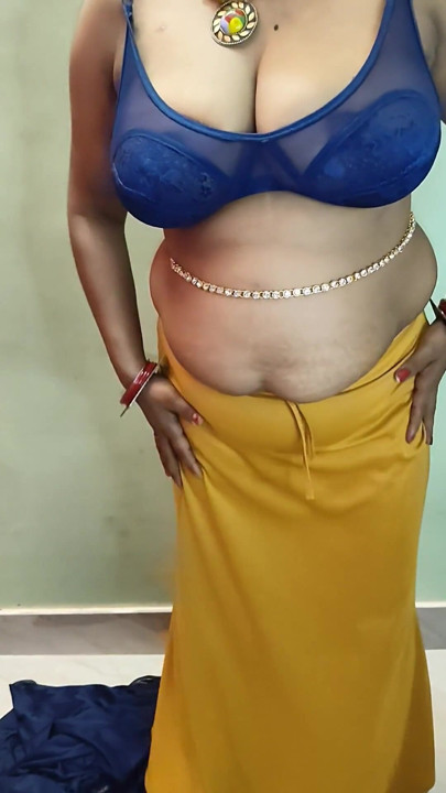 Indian chubby bbw wife saree show and dirty talking | Clip 1