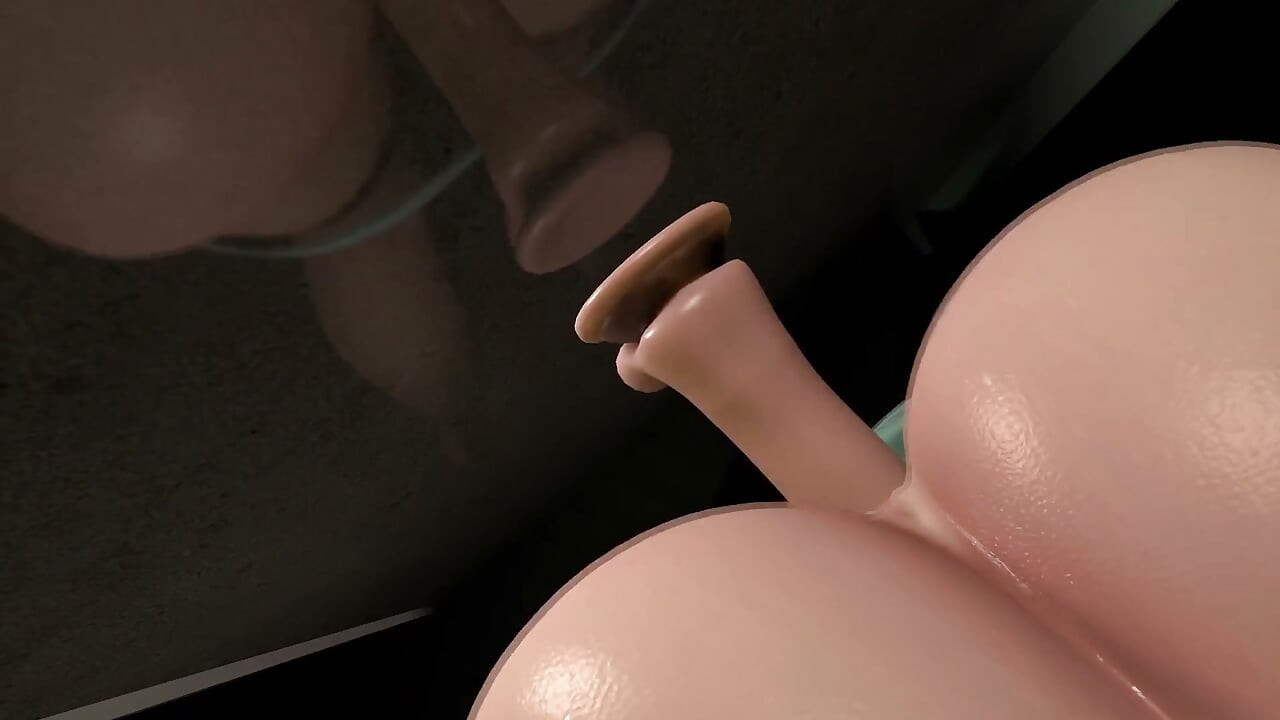 Girl Fucks a Dildo Stuck on the Bathroom Door - 3D Porn