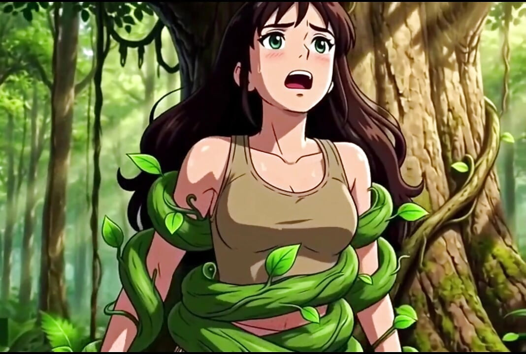 Chica exploradora atada en enredaderas provocantes que le dan atada en enredaderas provocantes ese placer íntimo