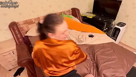 Cheating stepmom found an excuse to fuck her stepson in the morning. With conversation, pov, cum in mouth