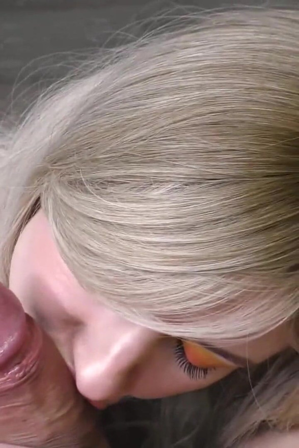 POV hot blonde sensual sucking big dick after work - cum in mouth