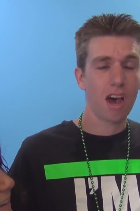 Slutty teens queening lucky dude while jerking his dick