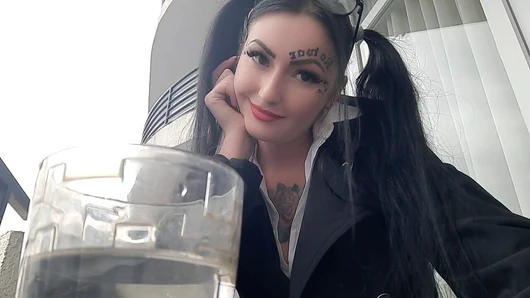 Smoking fetish. Dominatrix Nika smokes sexy and spits into a glass. Imagine that this glass is your mouth.