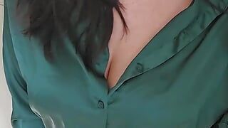 Naughty MILF Teacher in leather skirt teases her student's dad with her big juicy boobs