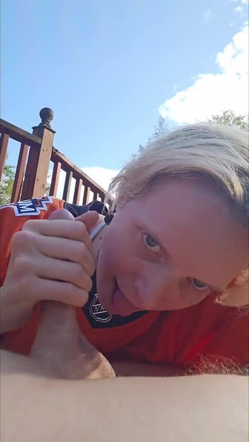 Key moment from "Hockey Mom gives outdoor blowjob!"